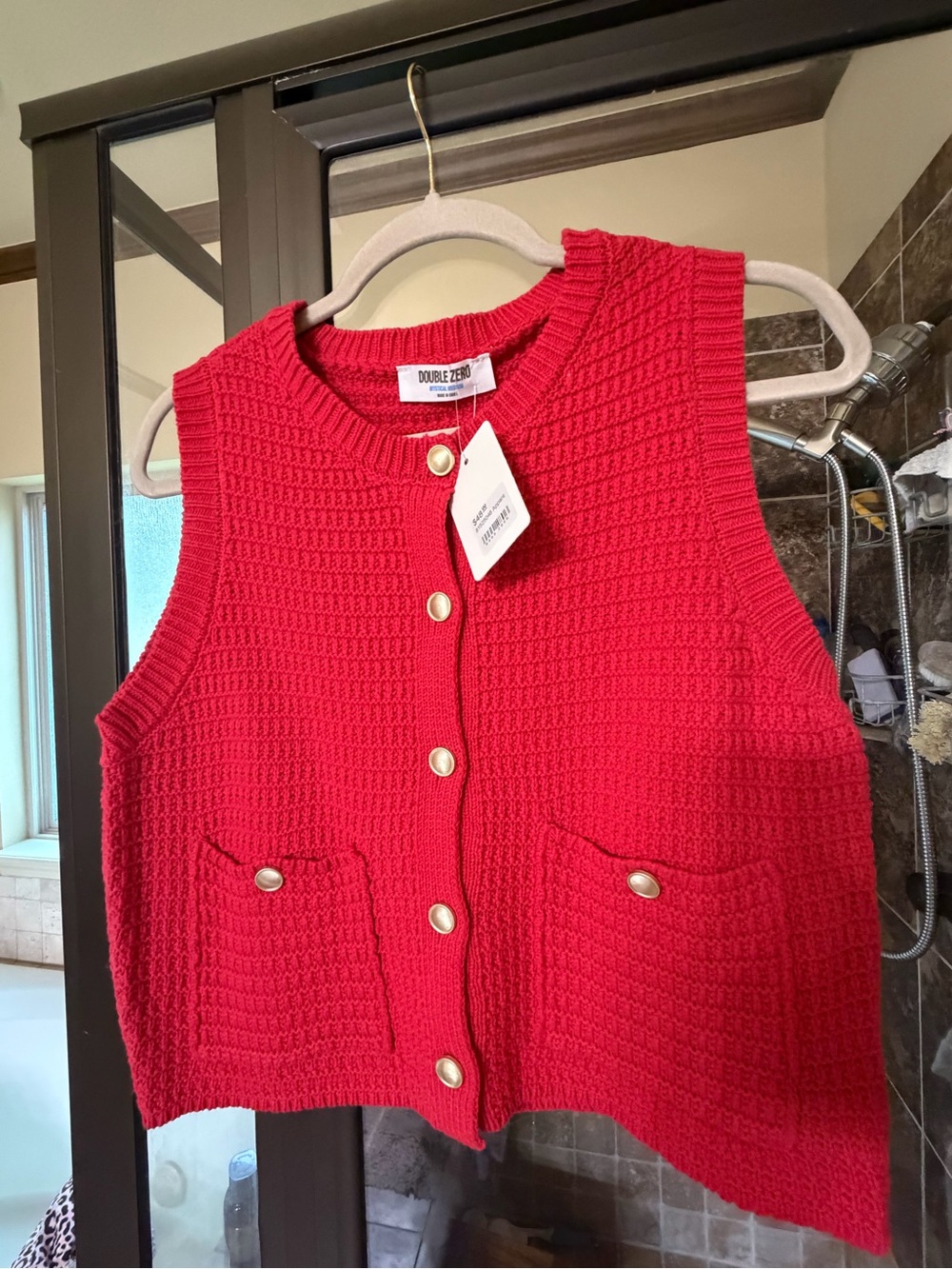 Double Zero Bright Red Textured Knit Button-Front Vest